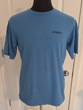 Patagonia Heathered Light Blue Short Sleeve Logo Tee